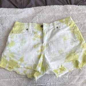 aerie Yellow & White Tie-Dye Denim Shorts